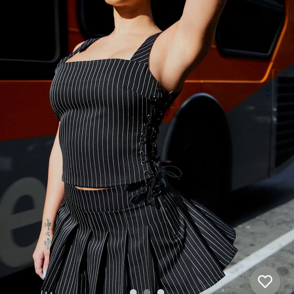 Two 2 Piece Matching Skirt Pin Stripe Set Fashion Nova